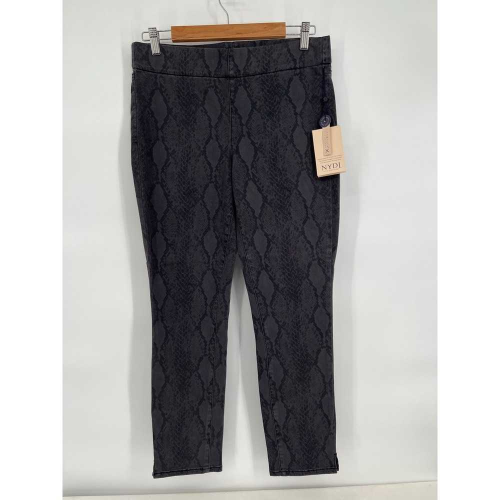 NYDJ Pull On Diamond Back Super Skinny Ankle Jeans Large Black Gray Denim NWT